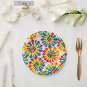 Psychedelische Regenbogen-Tie-Dye-Retro-Papiertell Pappteller