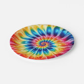 Psychedelische Regenbogen-Tie-Dye-Retro-Papiertell Pappteller (Schrägansicht)