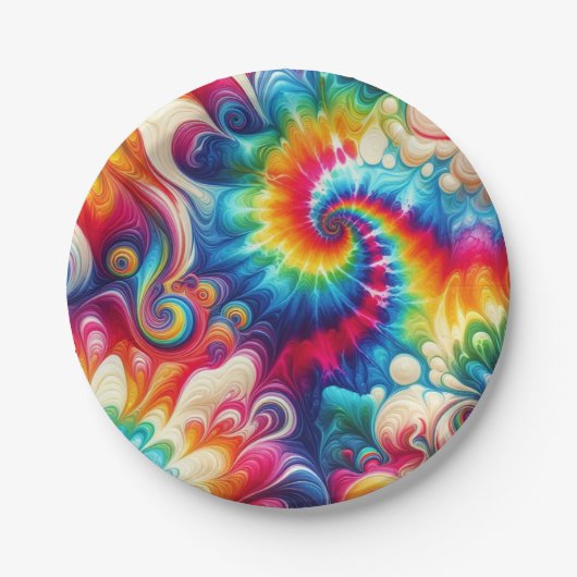 Psychedelische Regenbogen-Tie-Dye-Retro-Papiertell Pappteller (Vorderseite)