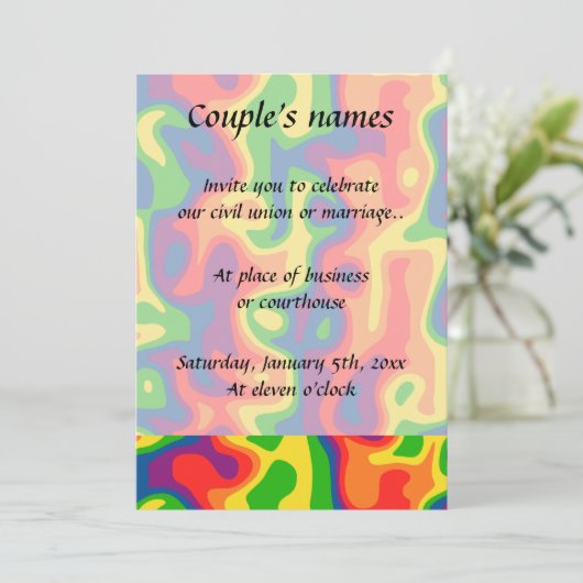 Psychedelische Regenbogenhochzeit Einladung (Stehend Vorderseite)