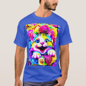 Psychedelische Regenbogenkatze in einem blühenden T-Shirt (Vorderseite)