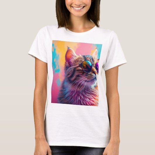 "Psychedelische Regenbogenkatze mit Sonnenbrille - T-Shirt (Vorderseite)