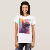 "Psychedelische Regenbogenkatze mit Sonnenbrille - T-Shirt (Vorne ganz)