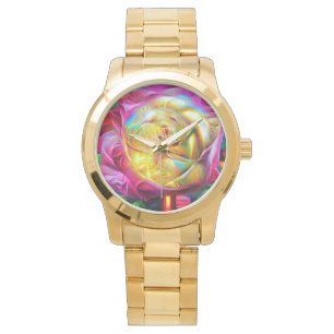 Psychedelische RegenbogenRose Armbanduhr