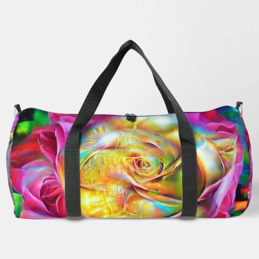 Psychedelische RegenbogenRose Duffle Bag (Rückseite)