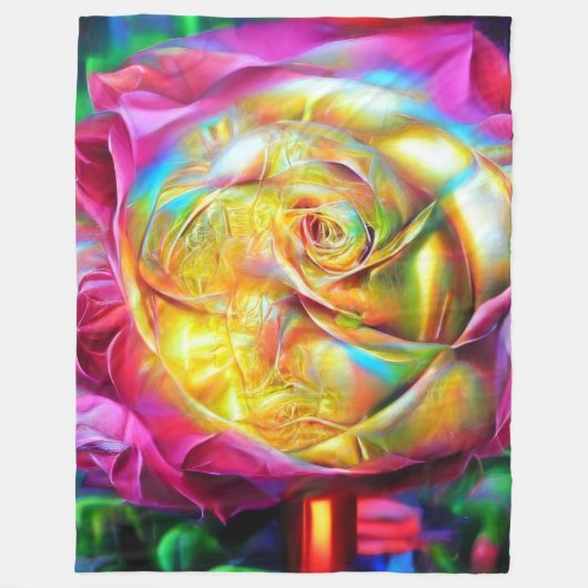Psychedelische RegenbogenRose Fleecedecke (Vorderseite)