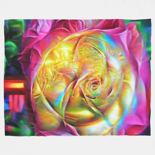 Psychedelische RegenbogenRose Fleecedecke (Vorderseite (Horizontal))