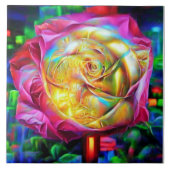 Psychedelische RegenbogenRose Fliese (Vorderseite)