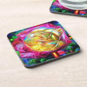 Psychedelische RegenbogenRose Getränkeuntersetzer (Linke Seite)