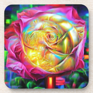 Psychedelische RegenbogenRose Getränkeuntersetzer