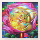 Psychedelische RegenbogenRose Glasuntersetzer (Vorderseite)