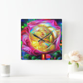 Psychedelische RegenbogenRose Quadratische Wanduhr (Zuhause)