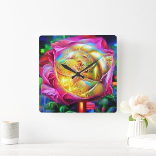 Psychedelische RegenbogenRose Quadratische Wanduhr (Zuhause)