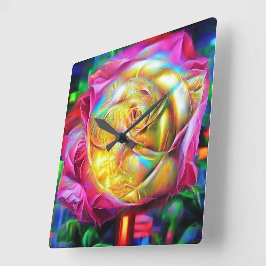Psychedelische RegenbogenRose Quadratische Wanduhr (Winkel)