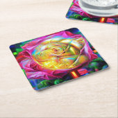 Psychedelische RegenbogenRose Rechteckiger Pappuntersetzer (angewinkelt)