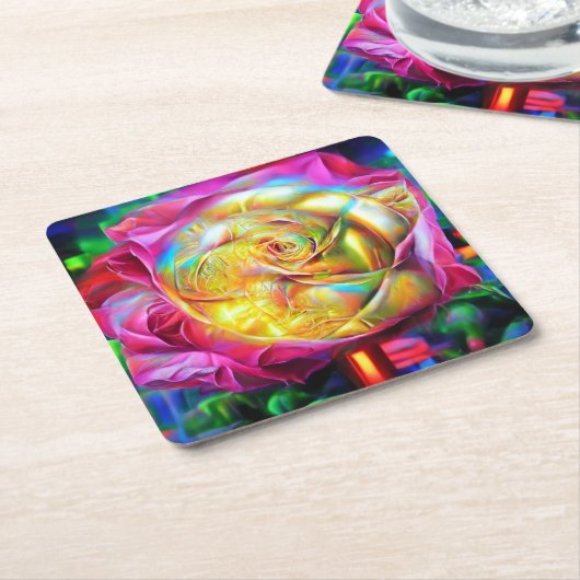 Psychedelische RegenbogenRose Rechteckiger Pappuntersetzer (angewinkelt)