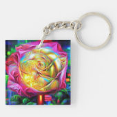 Psychedelische RegenbogenRose Schlüsselanhänger (Rückseite)