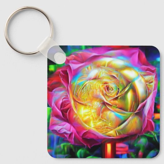 Psychedelische RegenbogenRose Schlüsselanhänger (Vorderseite)