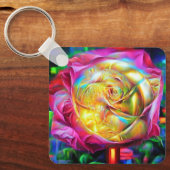 Psychedelische RegenbogenRose Schlüsselanhänger (Vorderseite)