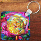 Psychedelische RegenbogenRose Schlüsselanhänger (Rückseite)