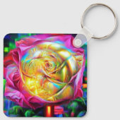 Psychedelische RegenbogenRose Schlüsselanhänger (Rückseite)