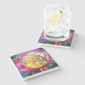 Psychedelische RegenbogenRose Steinuntersetzer (Seitenansicht)