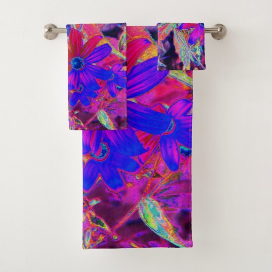 Psychedelische Retro-Crimson- und Magenta-Wildblum Badhandtuch Set (Insitu)