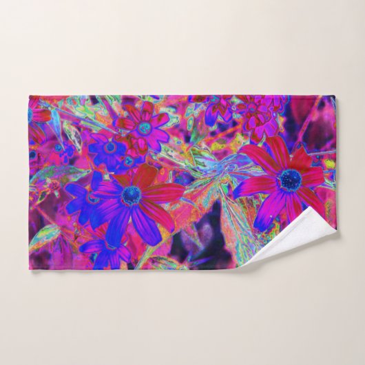 Psychedelische Retro-Crimson- und Magenta-Wildblum Badhandtuch Set (Handtuch)