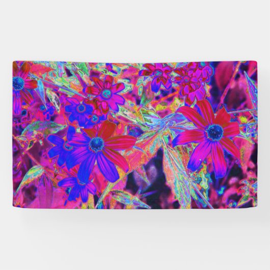 Psychedelische Retro-Crimson- und Magenta-Wildblum Banner (Horizontal)