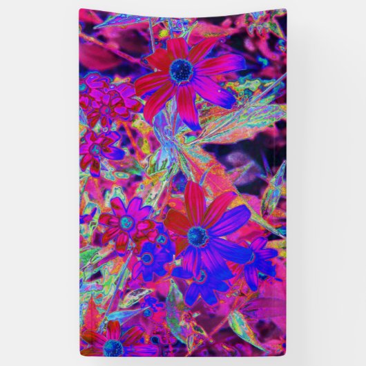 Psychedelische Retro-Crimson- und Magenta-Wildblum Banner (Vertikal)