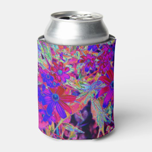 Psychedelische Retro-Crimson- und Magenta-Wildblum Dosenkühler (Kanne Vorderseite)