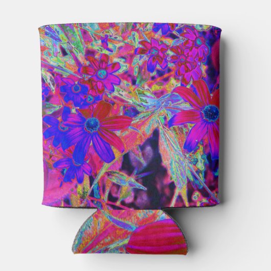 Psychedelische Retro-Crimson- und Magenta-Wildblum Dosenkühler (Rückseite)