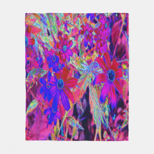 Psychedelische Retro-Crimson- und Magenta-Wildblum Fleecedecke (Vorderseite)