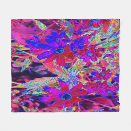 Psychedelische Retro-Crimson- und Magenta-Wildblum Fleecedecke (Vorderseite (Horizontal))