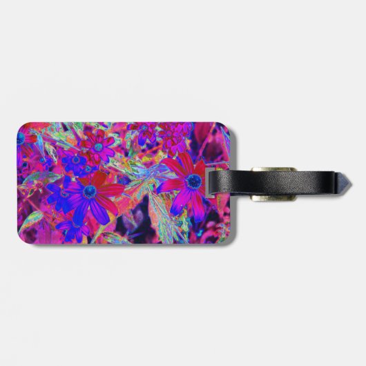 Psychedelische Retro-Crimson- und Magenta-Wildblum Gepäckanhänger (Rückseite horizontal)