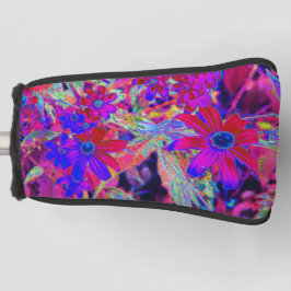 Psychedelische Retro-Crimson- und Magenta-Wildblum Golf Headcover
