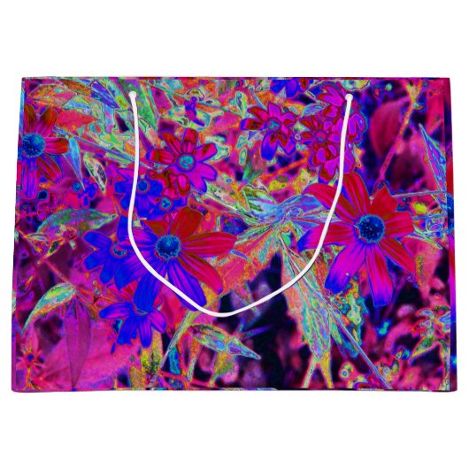 Psychedelische Retro-Crimson- und Magenta-Wildblum Große Geschenktüte (Vorderseite)