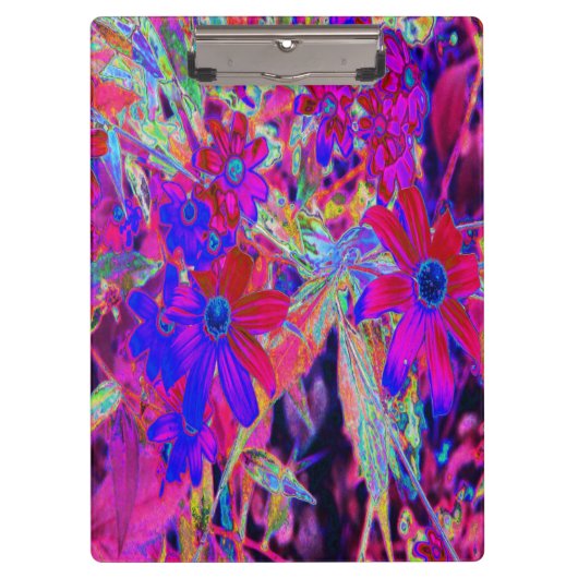 Psychedelische Retro-Crimson- und Magenta-Wildblum Klemmbrett (Vorderseite)