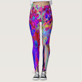 Psychedelische Retro-Crimson- und Magenta-Wildblum Leggings