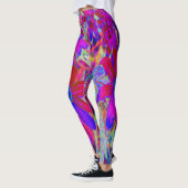 Psychedelische Retro-Crimson- und Magenta-Wildblum Leggings (Links)