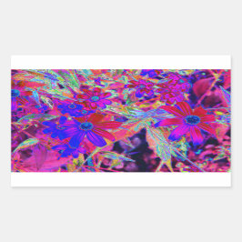 Psychedelische Retro-Crimson- und Magenta-Wildblum Rechteckiger Aufkleber