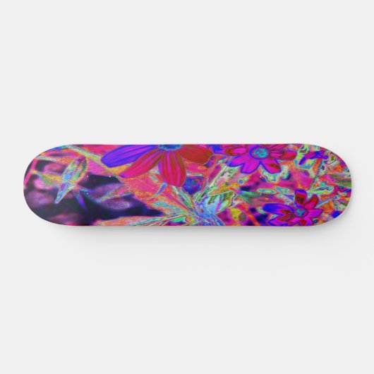 Psychedelische Retro-Crimson- und Magenta-Wildblum Skateboard (Horizontal)