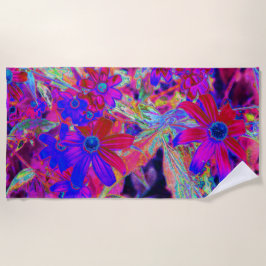 Psychedelische Retro-Crimson- und Magenta-Wildblum Strandtuch