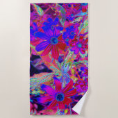 Psychedelische Retro-Crimson- und Magenta-Wildblum Strandtuch (Vorderseite)