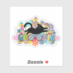 Psychedelische Retro-Groovin-Schwarze-Katze-Hippie Aufkleber