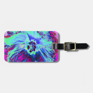 Psychedelische Retro-Grün- und Blaue Hibiskusblüte Gepäckanhänger