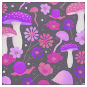 Psychedelische Retro-Pilze Lila, rosa und schwarz Stoff (Nahaufnahme)