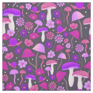 Psychedelische Retro-Pilze Lila, rosa und schwarz Stoff