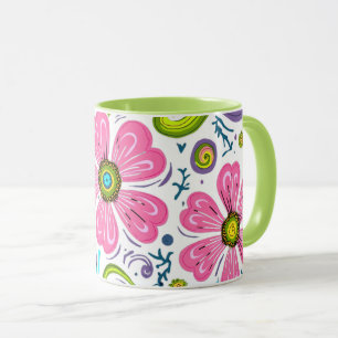 Psychedelische rosa florale Schwirbel Grafik Kunst Tasse