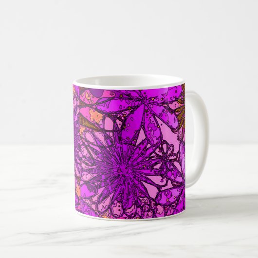 Psychedelische rosa u. lila Blumen-Tasse Kaffeetasse (VorderseiteRechts)